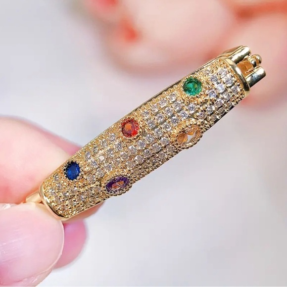 Luxury Gold Plated Bracelet with Multicolor Round Synthetic Cubic Zirconia - Picture 5 of 7
